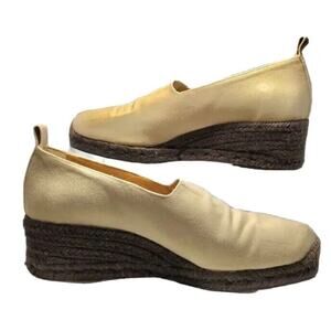 Yves St Laurent Espadrille Shoes Women's Sz US 8 TAN Camel Slip on Cloth Coastal